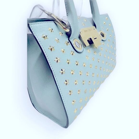 Auth Jimmy Choo Light Blue Star Studded 2way Mini Riley Satchel Top Hanfle Tote - Picture 2 of 15